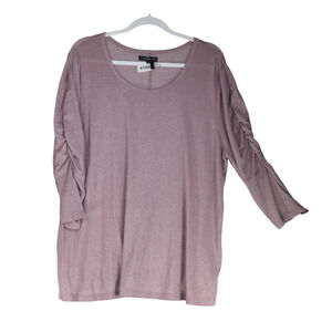 Lane Bryant Tunic Knit Top Womens Size 18 20 Ruched 3/4 Sleeves Metallic Sparkle